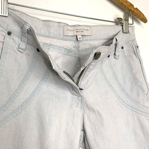 RARE STELLA MCCARTNEY Grey Blue Crop Pant w/ Retro Stitching Pockets Key Ring Sz - Picture 8 of 11